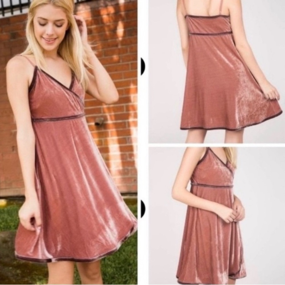 POL Crushed Pink Velvet Mini Dress